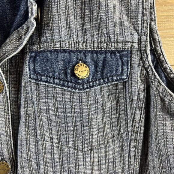 Orvis Womens Vest Denim Button Striped Pockets Cotton Size Medium - Picture 4 of 6